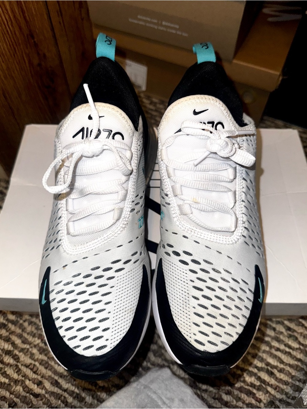 Nike White Black Teal Air Max 270 Sneakers - Picture 2 of 6
